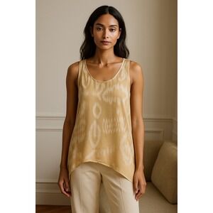 Brochu Walker Ikat Tank Tunic Top S‎ Cupro Tencel Beige Sleeveless Asymmetrical